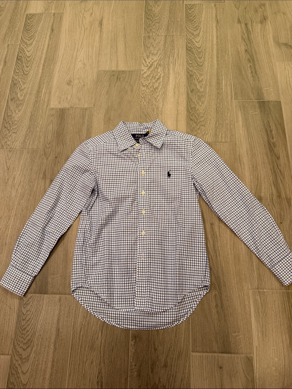 Ralph Lauren Boys Navy & White Mini Check Button-Down Shirt Size 8